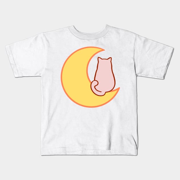 Pink Meow on the moon Kids T-Shirt by SunnieDu